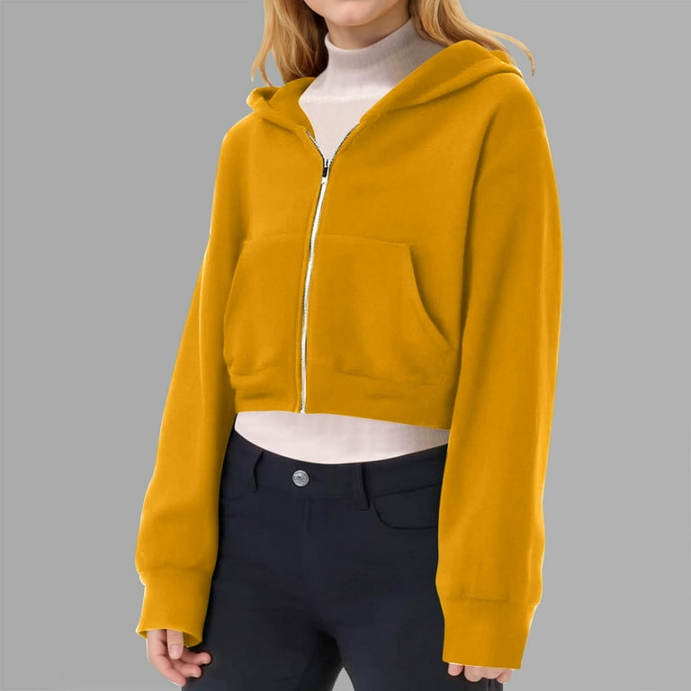 Jinhomg Hoodies for Teen Girls Cropped Zip Up Drawstring Hoodie