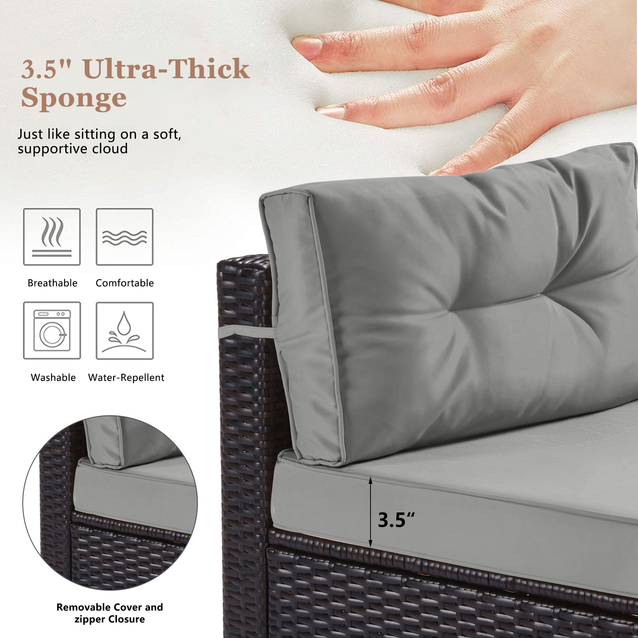 7 Piece Rattan Sectional Sofa Set, Outdoor Conversation Set, All-Weather Wicker Sectional Seating Group with Cushions & Coffee Table, Morden Furniture Couch Set for Patio Deck Garden Pool