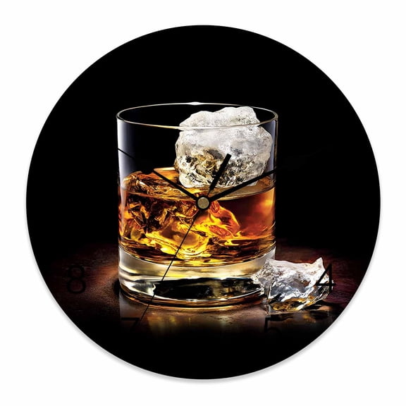 Wall Clock Whisky Glass Cups Clocks PVC Silent Non-Ticking Battery Operated Decorative Iced Wine Round Clock for Home Living Room Kitchen Bedroom Office School Wall Decor 14 Inch