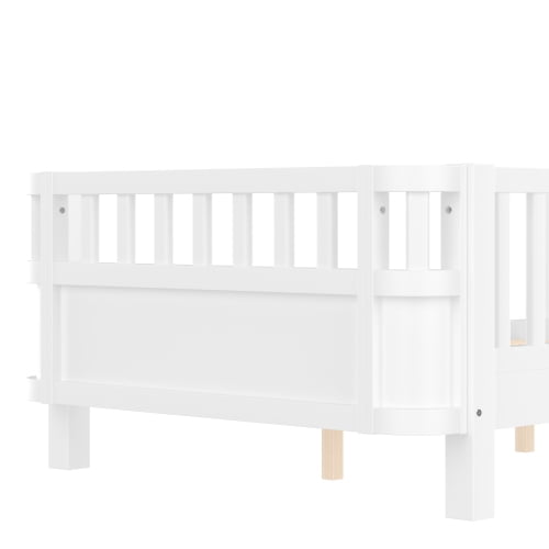 Bellemave Twin Size Bed Frame, Twin Montessori Bed with Safety Guardrails and Detachable Fence, Wood Platform Bed Twin Daybed Frame, Low Profile & Rounded Corners Design, White