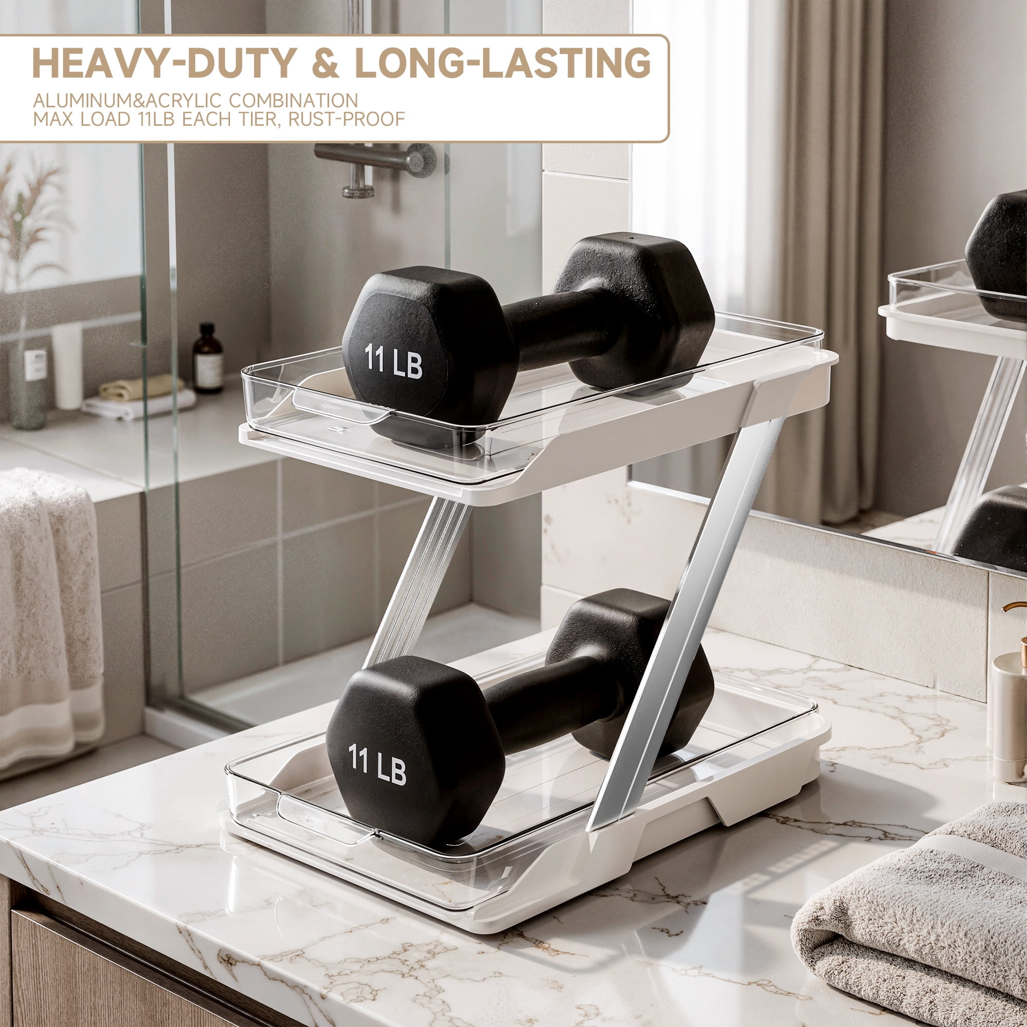 Delamu 2 Pack Under Sinks Organizers and Storage, Multi-Purpose, 2-Tier Clear Pull Out Organization for Bathroom, Kitchen