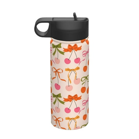 

Ocsxa Cherries And Bows Print 18 oz Insulated Water Bottle With Straw Stainless Steel Sports Water Cup Flask Wide Mouth Travel Thermal Mug for Home Office or Car