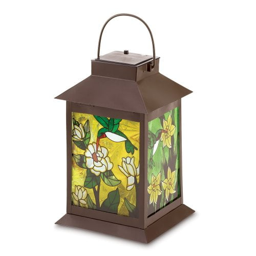 Gifts Amp Decor Stained Glass Light Solar Powered Fl Garden Lantern Com Decor Stained Glass Light Solar Powered, Glass Garden Lanterns