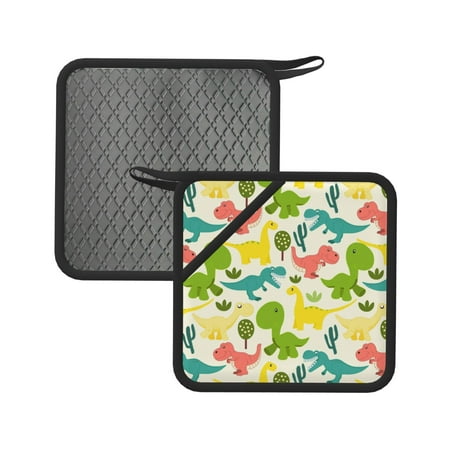 

2pcs Silicone Anti-Hot Hot Pads Oven Mitts Heat Resistant Pot Holders With Pockets Non Slip Oven Glove Potholder For Kitchen Cooking Bbq Baking 7.1in Bright Colorful Dinosaur
