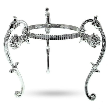 Antique Ostrich - Antique Style Silver Tone Metal Ostrich Egg Stand Holder 3.6 Inches