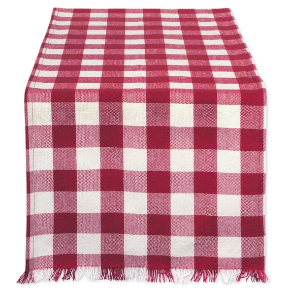 DII Wine Heavyweight Check Fringed Table Runner, 108"x14", 100% Cotton