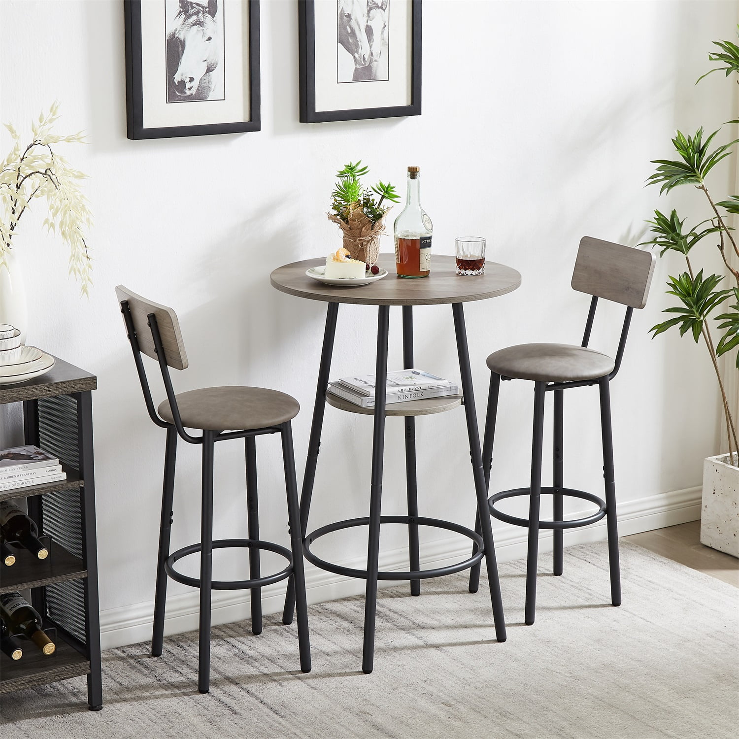 Hommoo 3 Piece Dining Pub Set Counter Height with backrest Barstools, Modern Round Dining Table