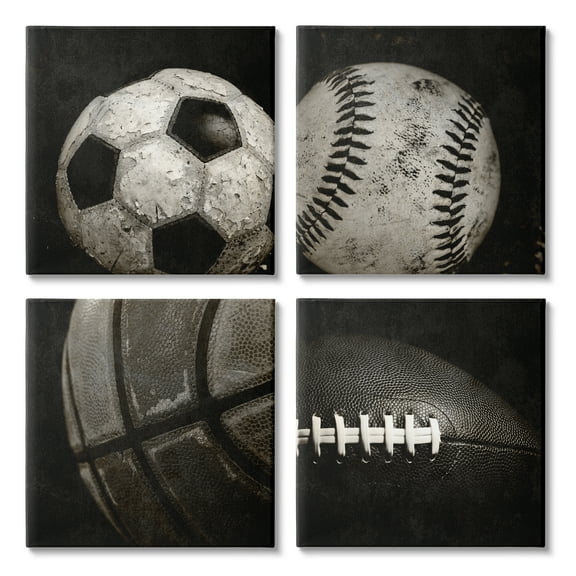 Stupell Industries Sports Balls Photography Sports Photography Gallery Wrapped Canvas Art Print Wall Art, 17 x 17, Set of 4