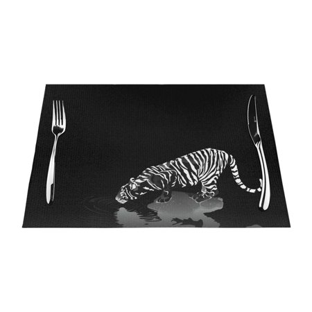 

ZNDUO Placemats 4 PCS Heat Resistant Stain Resistant Woven PVC Insulation Placemats Durable Washable Elegant Table Mats for Dining-Tiger Abstract Black 18 x12