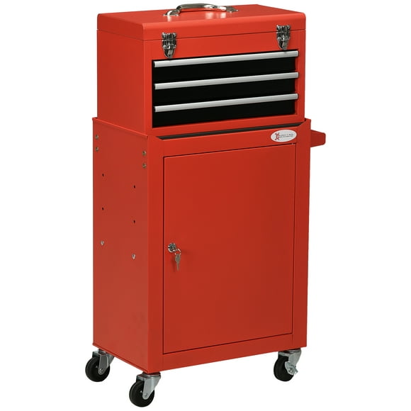 DURHAND 3-Drawer Rolling Tool Chest Cabinet on Wheels for Warehouse Red