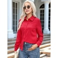 thumbnail image 4 of Super Soft Wrinkle Free Button Down Shirts for Women Solid Long Sleeve Striped Formal Work Dress Blouses Tops Red XXXL, 4 of 9