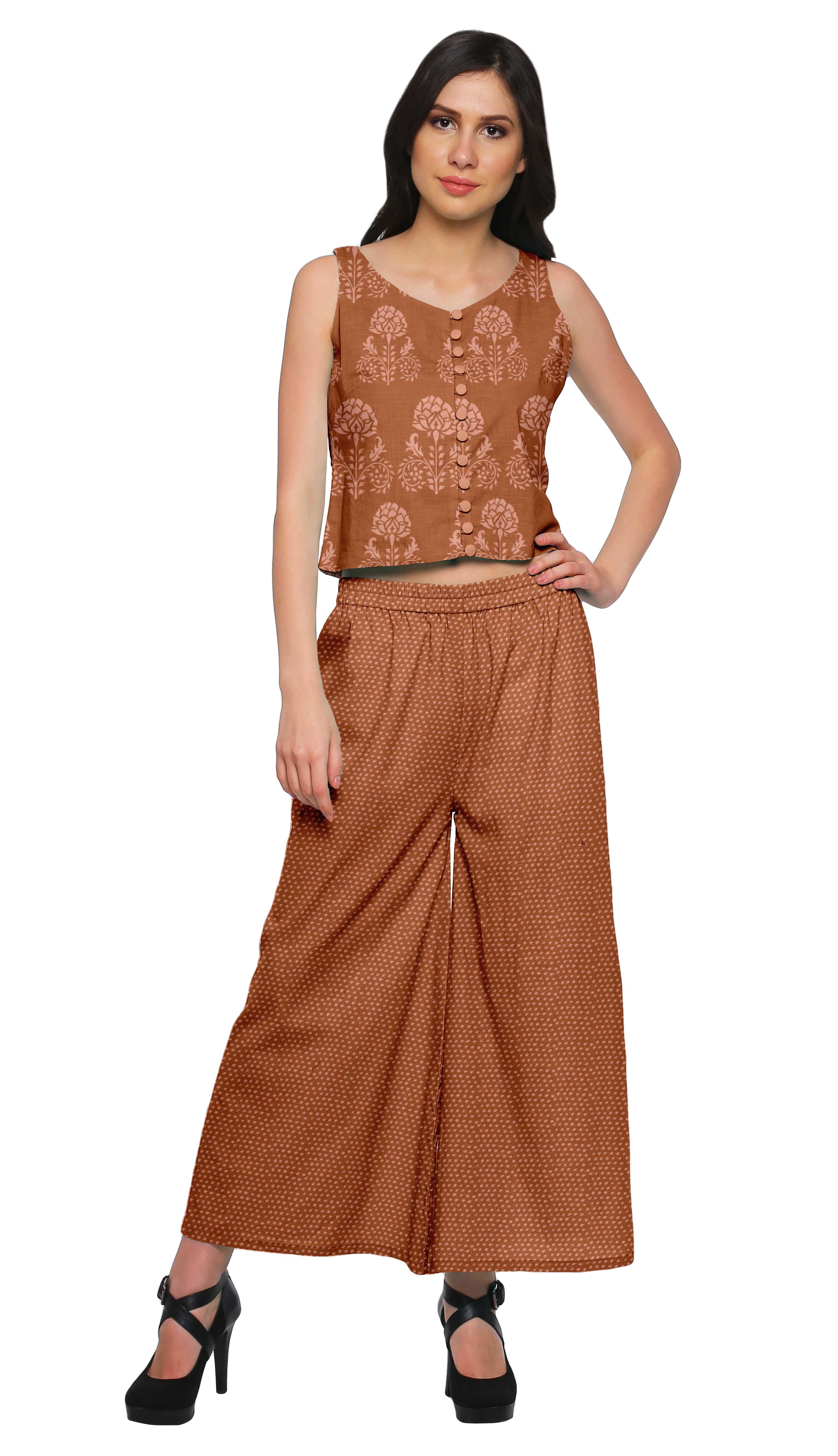 Buy Women Ivory Navy Baroque Flared Palazzo Pants - Palazzo Pants - Indya