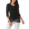 thumbnail image 1 of INSPIRAR CHIC Blusa de Mujer con Cuello en V, Manga 3/4, Dobladillo Asimétrico, Ligera y Casual, Color Negro, 1 of 5