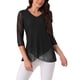 thumbnail image 1 of INSPIRAR CHIC Blusa de Mujer con Cuello en V, Manga 3/4, Dobladillo Asimétrico, Ligera y Casual, Color Negro, 1 of 5