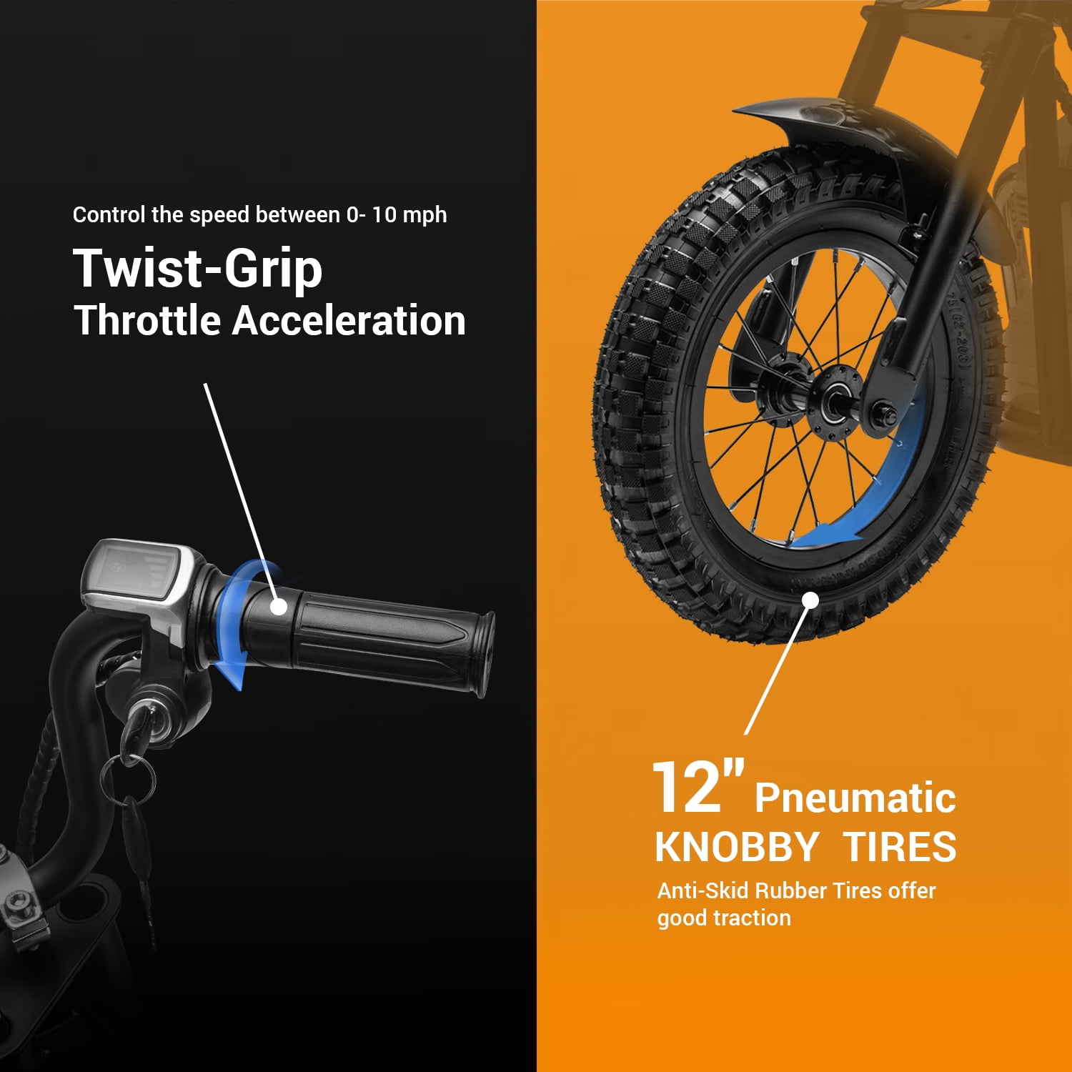 Track 7 36V Electric Dirt Bike, 350W Ride on Motorcycle with Twist Grip Throttle, Hand-Operated Brakes, Key Start, Off-Road Motocross Speed Up to 15 mph, Orange