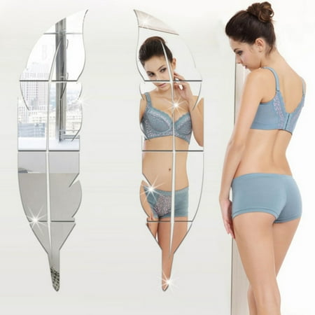 Beautiful Shapes - Beautiful Feather Shape Wall Sticker Home 3D Mirror Wall Decorative Stickers