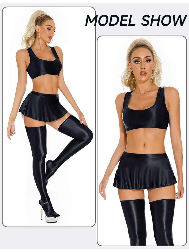 Shiny Mini Skirt for Women Oil Glossy Bright Short Skirts Rave