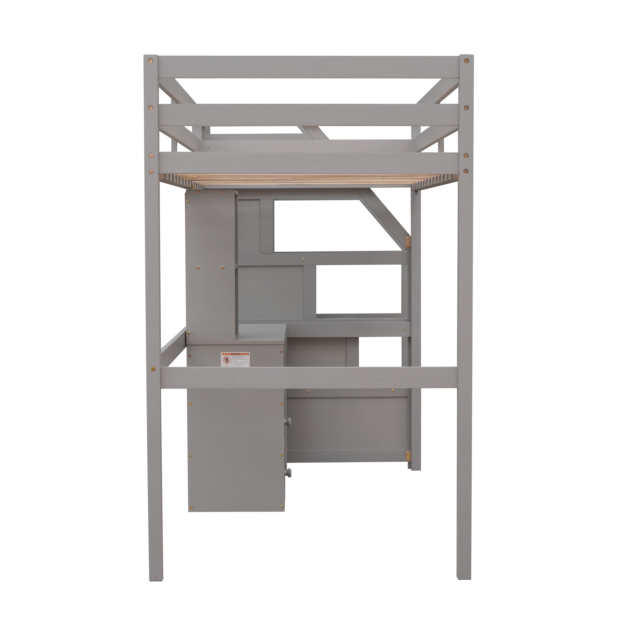 Euroco Wood Twin Size Bunk Loft Bed with Desk, Drawers and Shelf for Bedroom, Gray