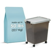 IRIS USA 50lb (65 Qt.) Airtight Pet Food Container with Scoop for Dog and Cat Food, Smoke Gray