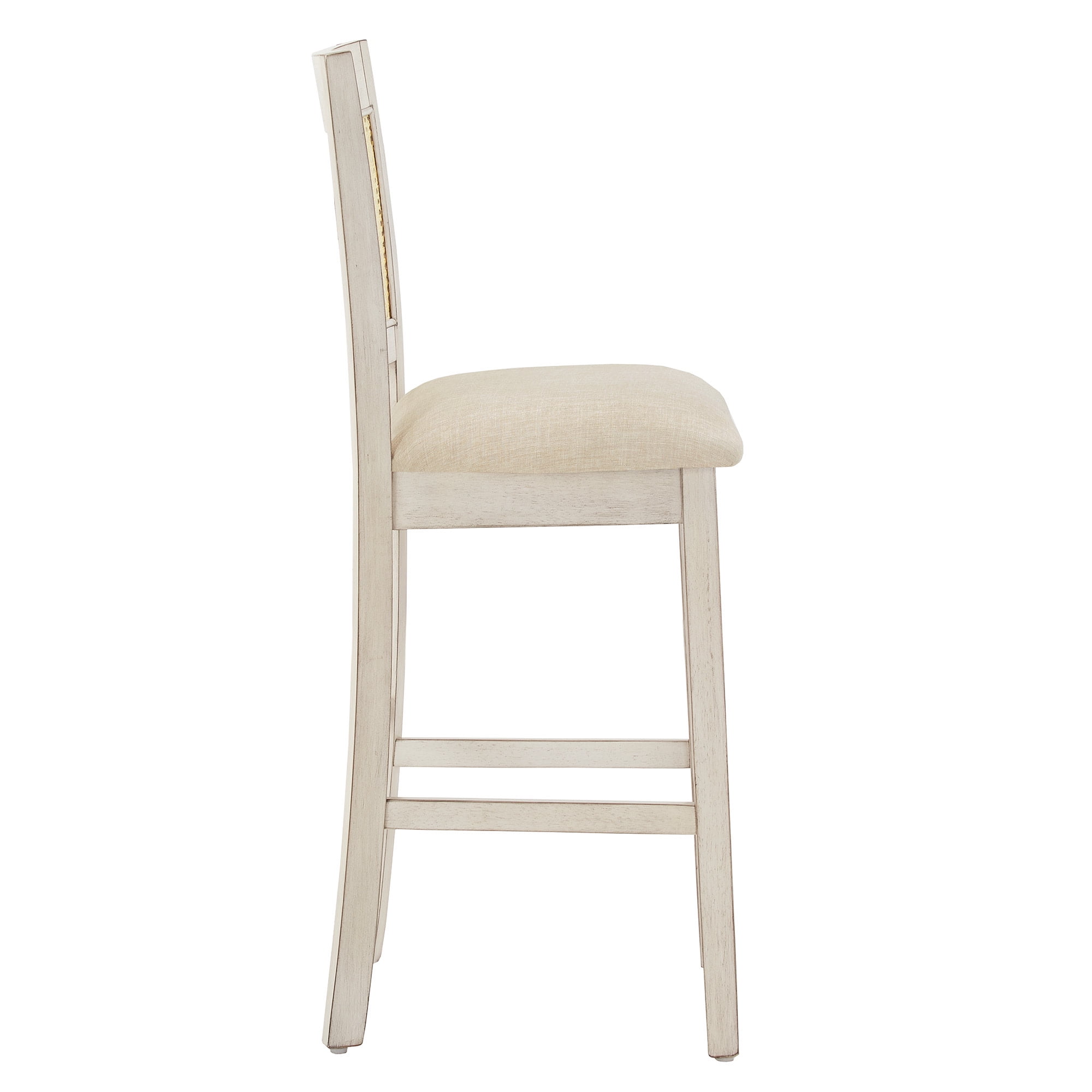 Weston Home Pulukan Cane Accent x-Back Counter Height Chair (Set of 2), Antique White Finish, Beige Linen
