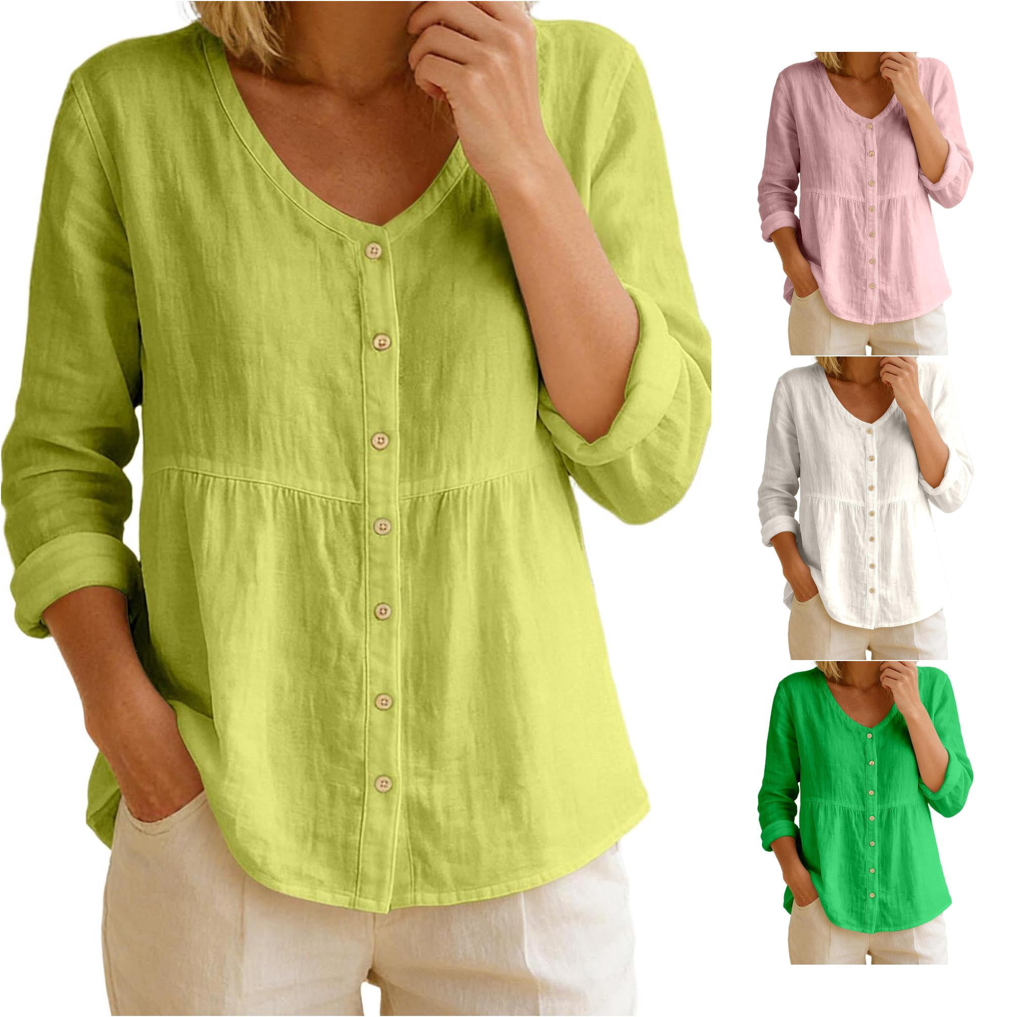 LiuXxxx Women s V-Neck Blouse Long Sleeve Button Down Casual Top Yellow XXL