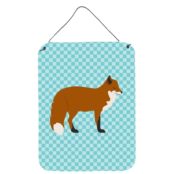 Caroline's Treasures BB8050DS1216 Red Fox Blue Check Wall or Door Hanging Prints, 12x16, multicolor