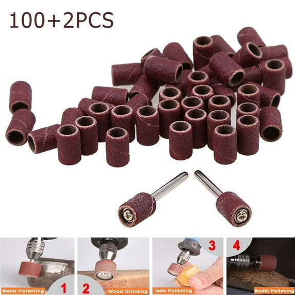 100pcs 320 Grit Drum Sanding Bands Sleeves 2pcs Mandrels Sandpaper Rotary Tool