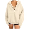 thumbnail image 2 of Plain Zip Up Hoodies for Women 2025 Fall Winter Long Sleeve Hooded Jacket Coat Sweatshirt with Pockets, 2 of 8