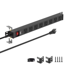 CRST Mountable Long Power Strip, 8-Outlet 2100 Joules Heavy Duty Surge Protector, Slim Metal Power Bar with 6ft 14AWG Cord for Wall Mount, Under Desk, Garage, Workshop, and Office, ETL Listed