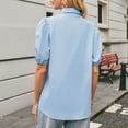 thumbnail image 4 of Scyoekwg Women's Button Down Shirts Short Puff Sleeve Collared V Neck Dressy Casual Blouse Tops (Sky Blue,XL), 4 of 5
