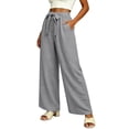 thumbnail image 5 of MYAOYINo Boundaries High Waisted Wide Leg Pants Women Daily Wear Button Front Tie Waist with Deep Pockets, 5 of 6