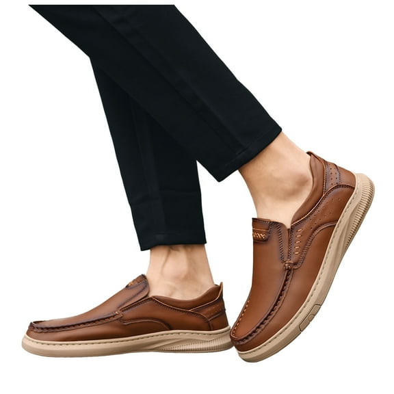 Juosiy Loafers for Men Lightweight Leather Non Slip Work Shoes Soft Breathable Slip On Sneakers