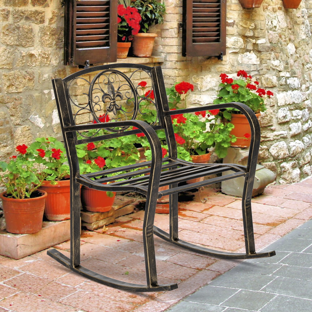 Details about   Wrought Iron Chair Porch Rocker Patio Outdoor Deck Seat Furniture 