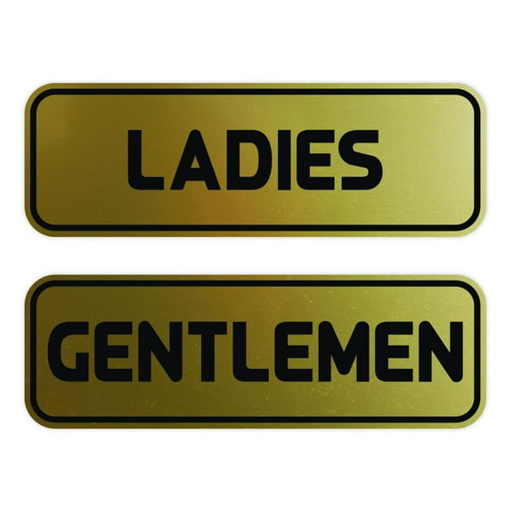 Standard Ladies Gentlemen Restroom Sign Set - Brushed Gold Large 3" X 9"