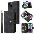 thumbnail image 2 of for iPhone 14 Plus Wallet Case, [Card Slots] PU Leather ID Credit Holder Folio Flip Kickstand Magnetic Clasp Phone Cover & Lanyard & Shoulder Strap for iPhone 14 Plus, Black, 2 of 7