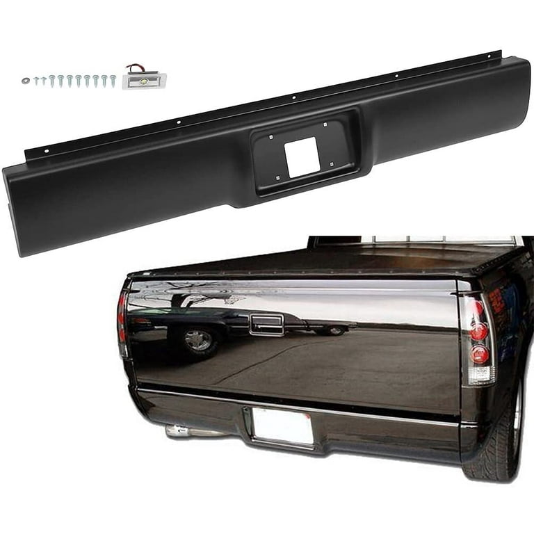 CCIYU Texture Black Rear Bumper Roll Pan With License Plate Lights Compatible for 1988 1998 for Chevrolet C1500 C2500 C3500 for Chevrolet V3500
