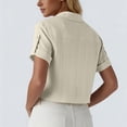 thumbnail image 6 of Htigea Womens Linen Crop Tops Summer Short Sleeve Gauze Shirts Collared Button Down Casual Tees with Pocket Khaki XL, 6 of 7
