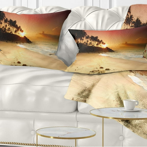 Designart Amazing Sunset and Beach in Sri Lanka - Modern Seashore Throw Pillow - 12x20
