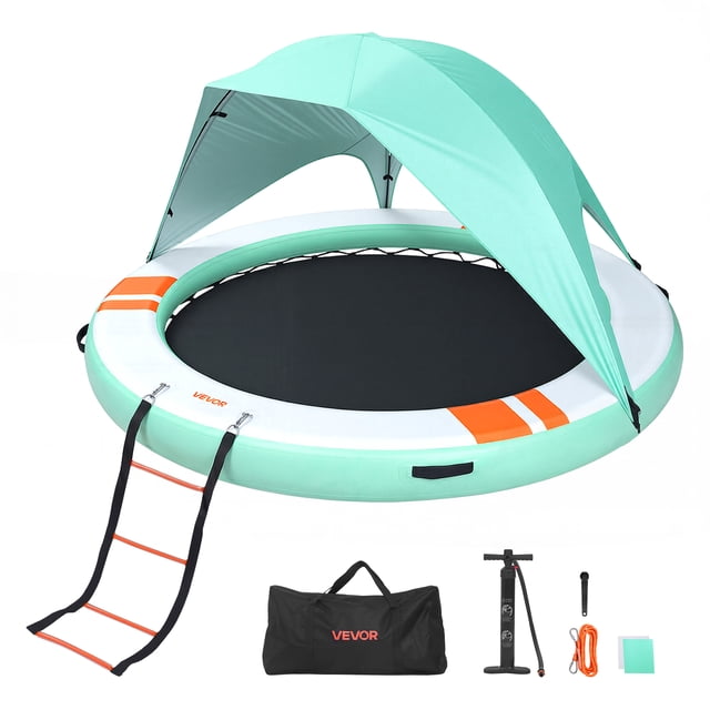 VEVOR Quai Flottant Gonflable, Plateforme de Quai Gonflable Ronde de 10 Pi, Tapis de Quai Flottant Antidérapant avec Sac de Transport Portable et Échelle Détachable, Radeau d'Île à Plateforme Flottante pour Piscine, Plage, Océan