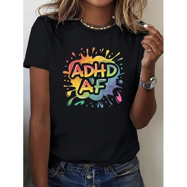 Women's aDHD Wired for extraordinary Graphic Tee - Casual Short Sleeve, Cotton Blend, Machine Washable - Summer Fashion