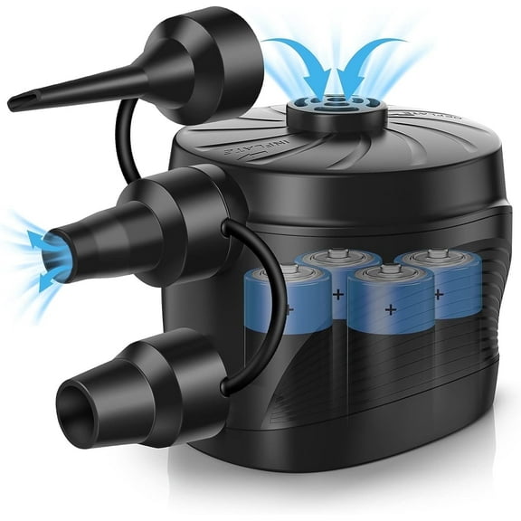 NIGHTEEN Electric Battery Air Pump for Mattress Inflatables, Portable Deflate Airbed Pump for Pool Floats with 3 Nozzles