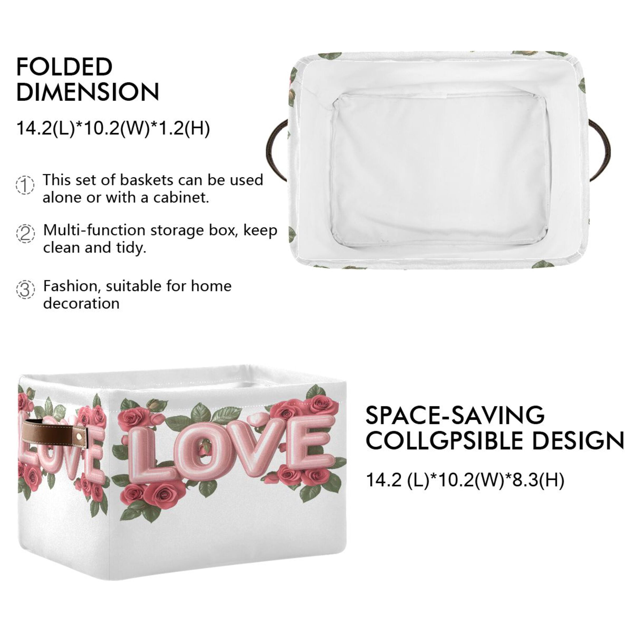 Ryvnso Valentine Day-a1 Storage Basket Large Bin Foldable Boxes Toys Organizer 14.2x10.2x8.3in 2 PCs