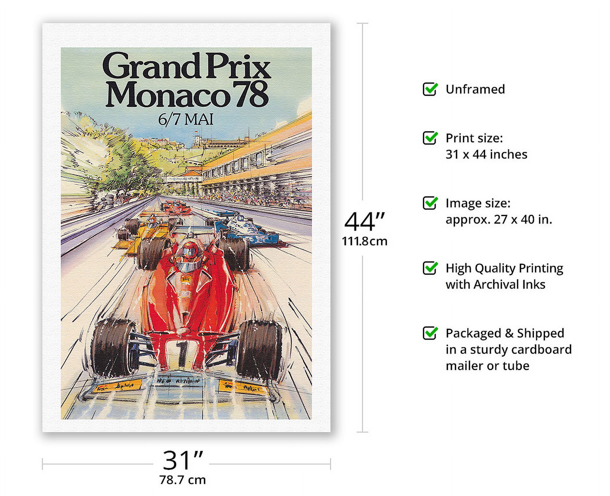 Grand Prix Monaco 1978 - Formula One F1 - Vintage Car Racing Poster by Alain Giampaoli c.1978 - Master Art Print 9in x 12in 1978 Monaco Grand Prix race report June 1978 - Motor Sport Magazine