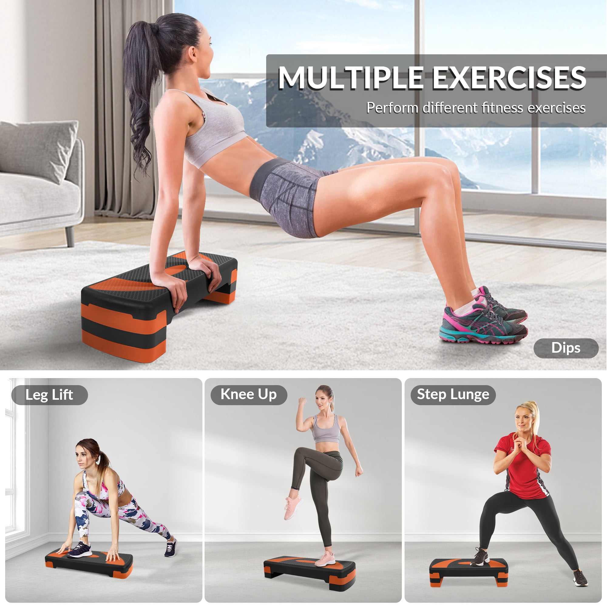 FlexWave 31-inch Aerobic Step Platform, Adjustable Fitness Stepper with 4 Adjustable Step Risers, Aerobics Stepper Workout Stepper for Aerobic Strength and Training in Home Gym，Multicolor