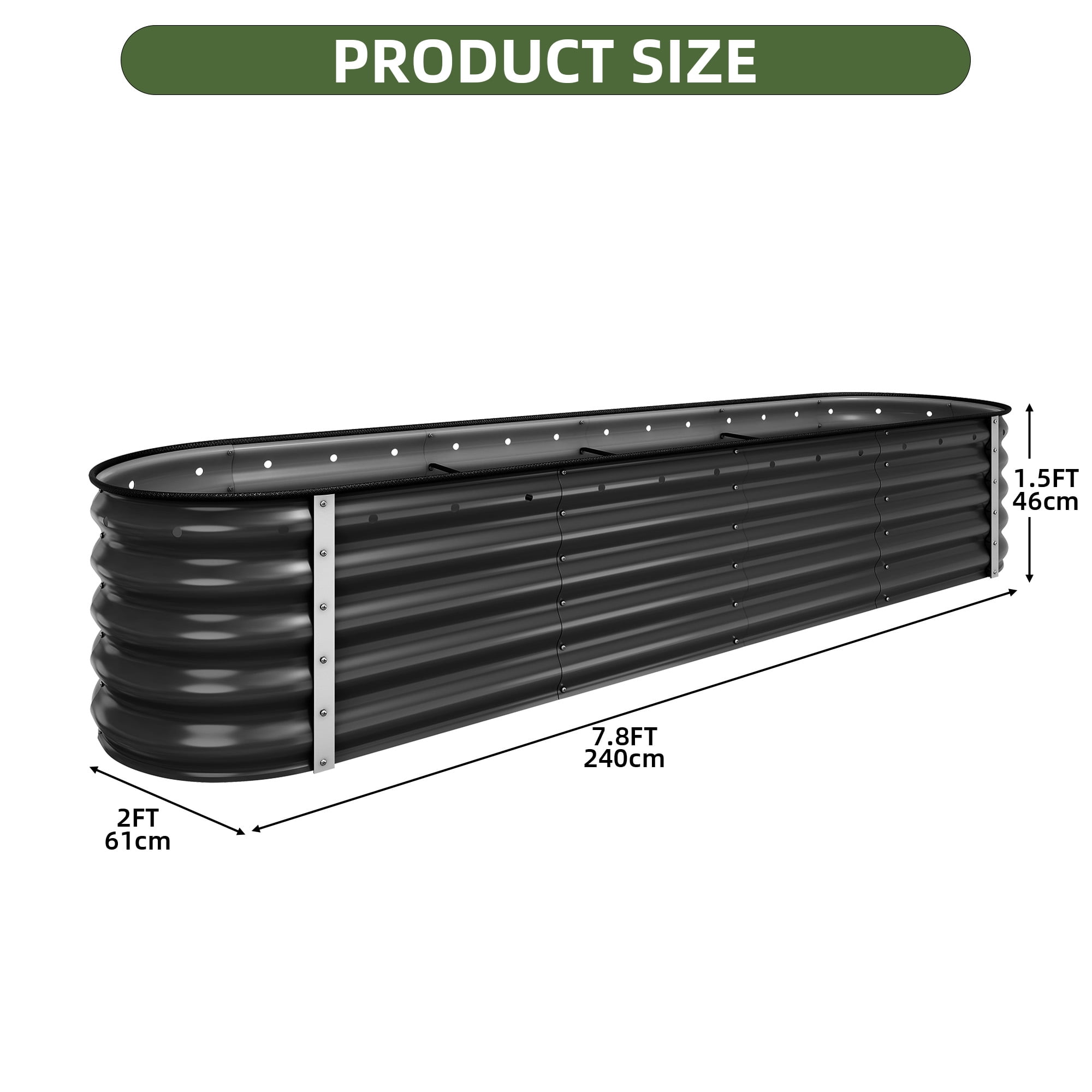 Uforic 17" Tall 9 in 1 Outdoor Raised Garden Bed Kits,8ft x 2ft Large Galvanized Metal Patio Planter Box with Safety Rubber & Gloves, for Vegetables Flowers,Black