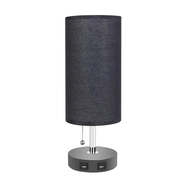Lámpara De Mesa Tela Lámpara De Noche Puertos Usb Sombra Lámpara Moderna Mesita De Noche Cepillado Kearding HA015781-00