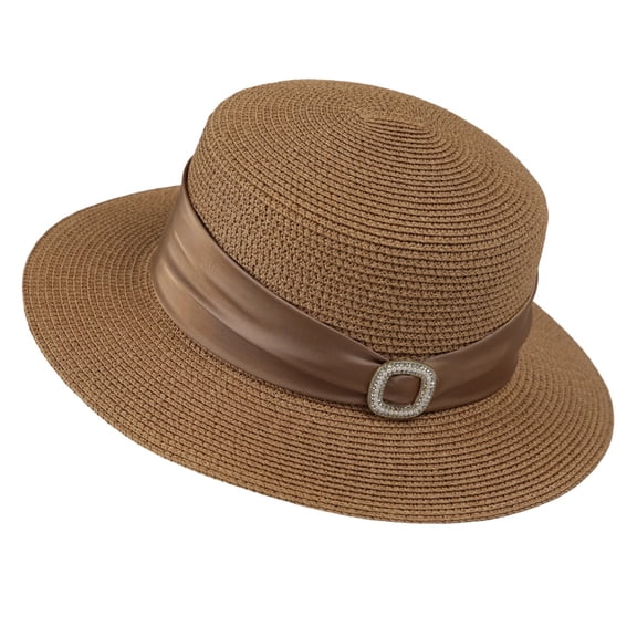 Nfurl Elegant Straw Hats for Women Dressy Casual Beach Vacation Travel Sun Hats UV Protection Wide Brim Summer Hats,Khaki
