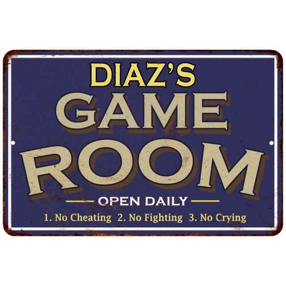 DIAZ'S Blue Game Room Sign Metal Wall Decor 8x12 108120002110