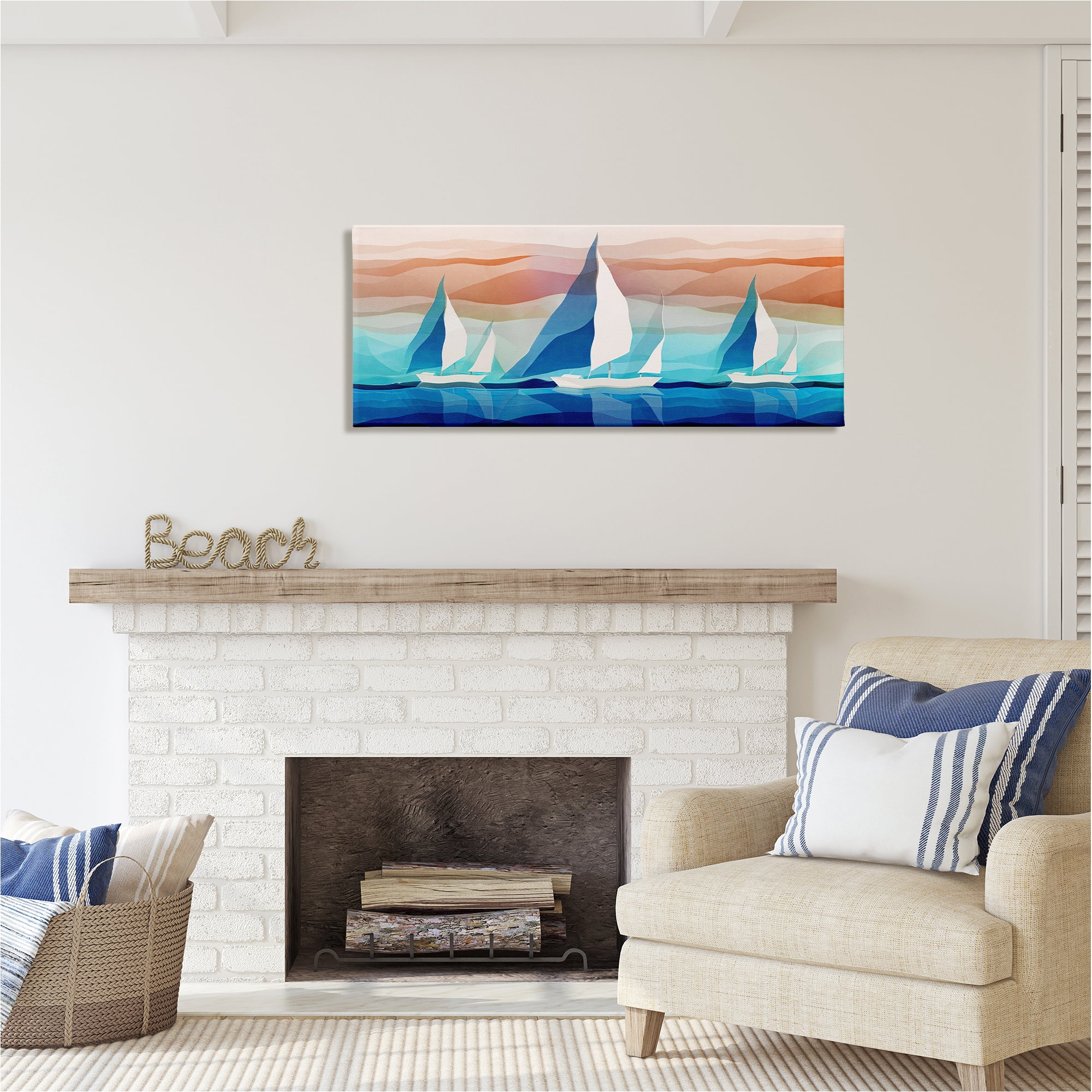 Stupell Industries Geometric Sailboats Scenery Transportation Painting Gallery Wrapped Canvas Art Print Wall Art, 48 x 20