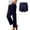 Dark Blue, variant on Ludearly Linen Pants for Women Beach Summer Plus Size Elastic Waist Straight Leg Crop Button Casual Trousers with Pockets